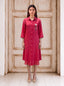 Red linen patchwork khat-embroidered dress