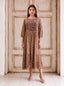Mustard crepe khat-embroidered tassel-detailed fusion dress