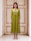 Olive viscose embroidered and lace-detailed fusion dress
