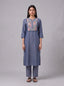 Blue cotton thread embroidery kurta set