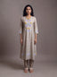 Grey chanderi kurta set with floral patchwork and khat embroidery