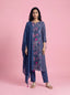 Blue cotton-silk kurta set with khat and kardana embroidery