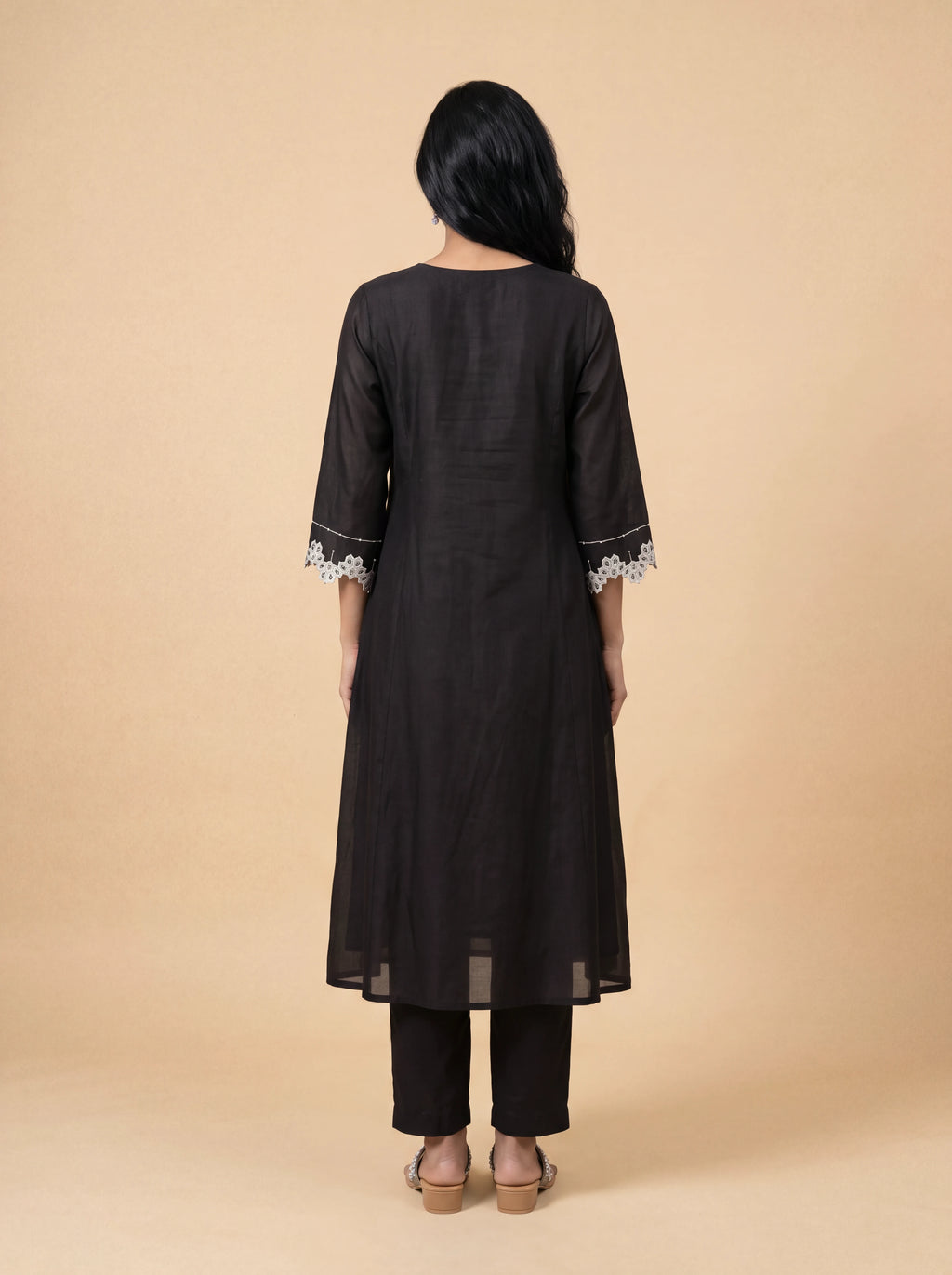 Black chanderi patch work and sequins embroidery kurta set