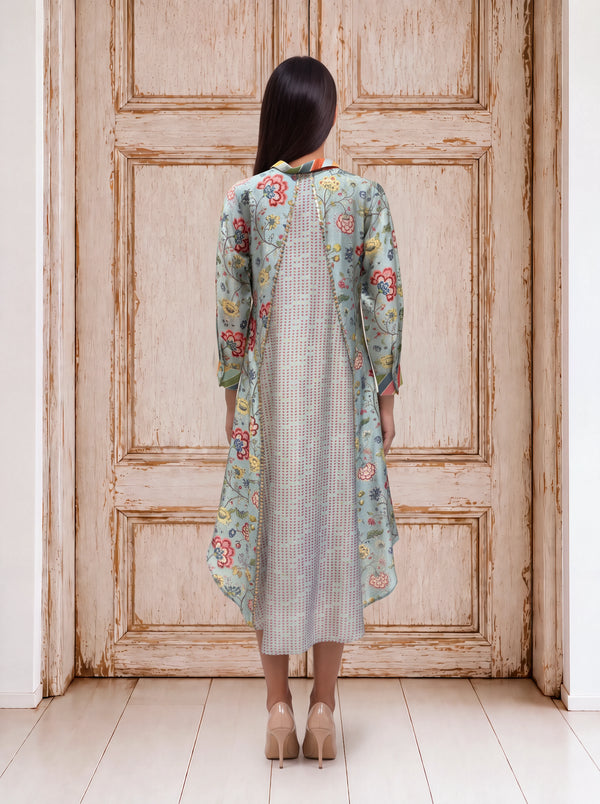 Powder blue chanderi khat embroidery dress