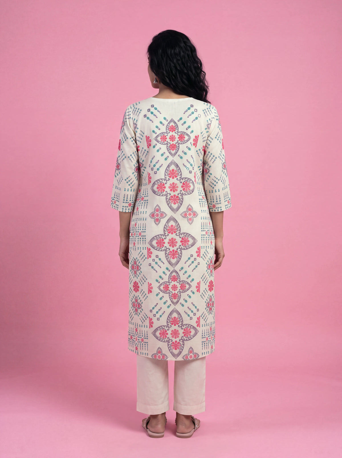 White printed cotton kurta set