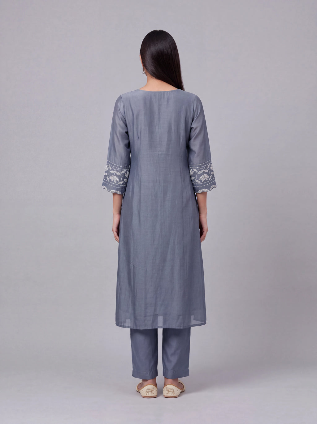 State blue chanderi patch work and sequins embroidery kurta set