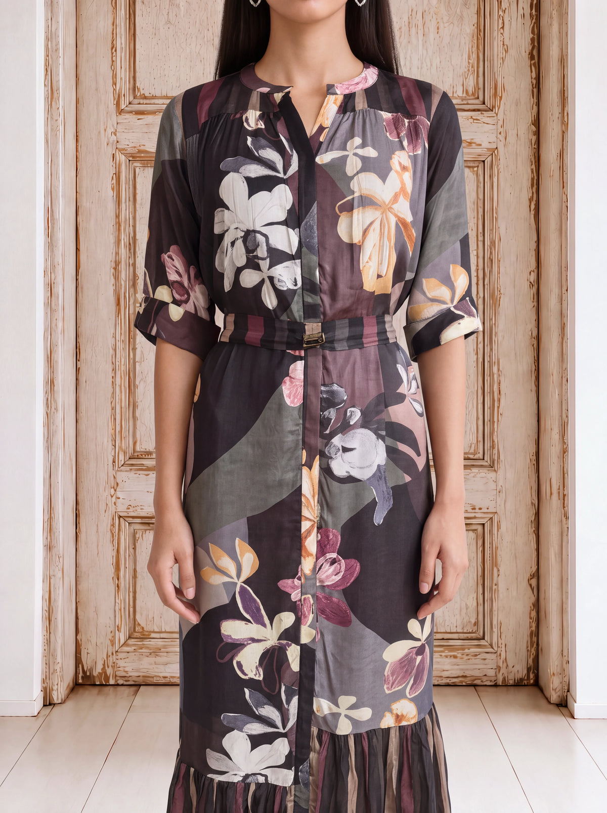Black crepe printed dress