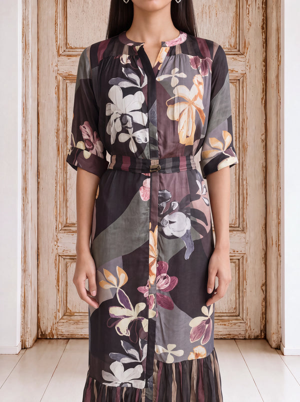 Black crepe printed dress