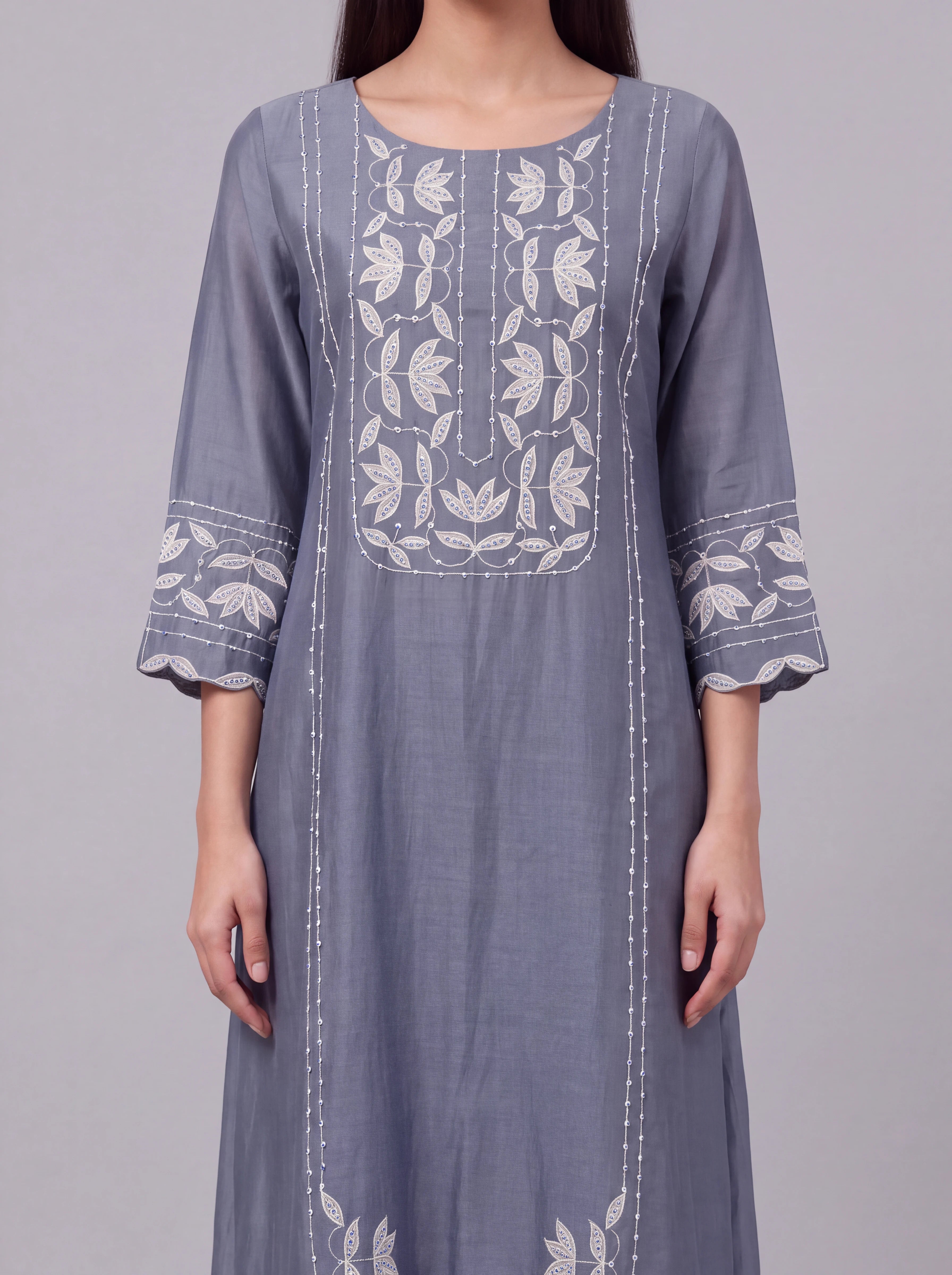 State blue chanderi patch work and sequins embroidery kurta set Secondary image