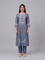 State blue chanderi patch work and sequins embroidery kurta set