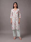 Mint linen thread embroidery kurta set