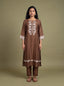 Brown chanderi patch work and sequins embroidery kurta set