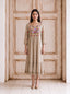 Natural viscose floral khat-embroidered tiered fusion dress