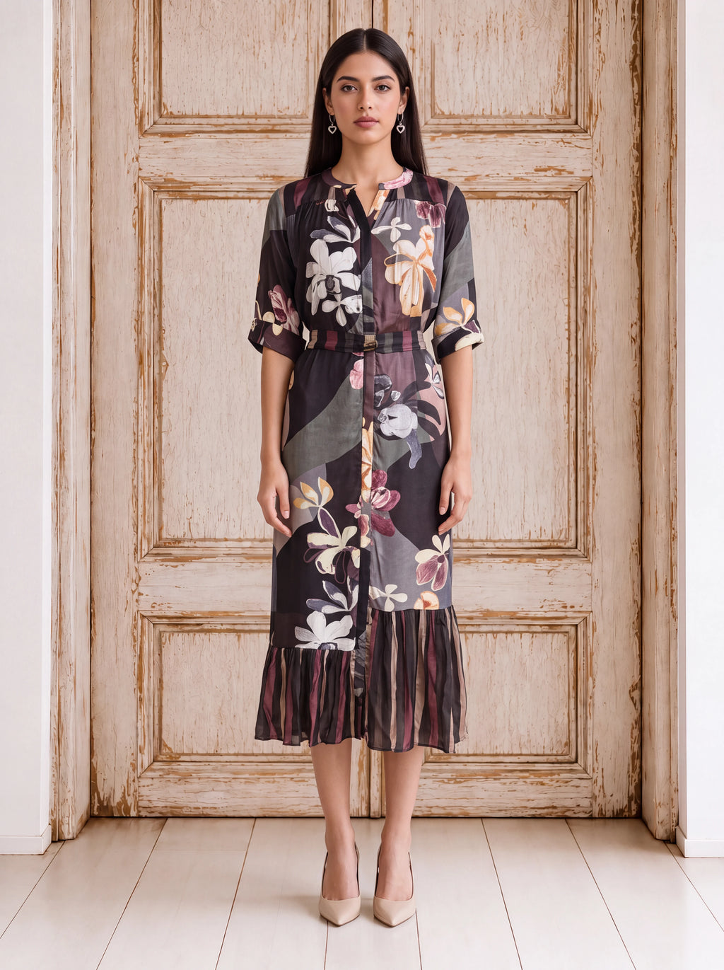 Black crepe printed dress