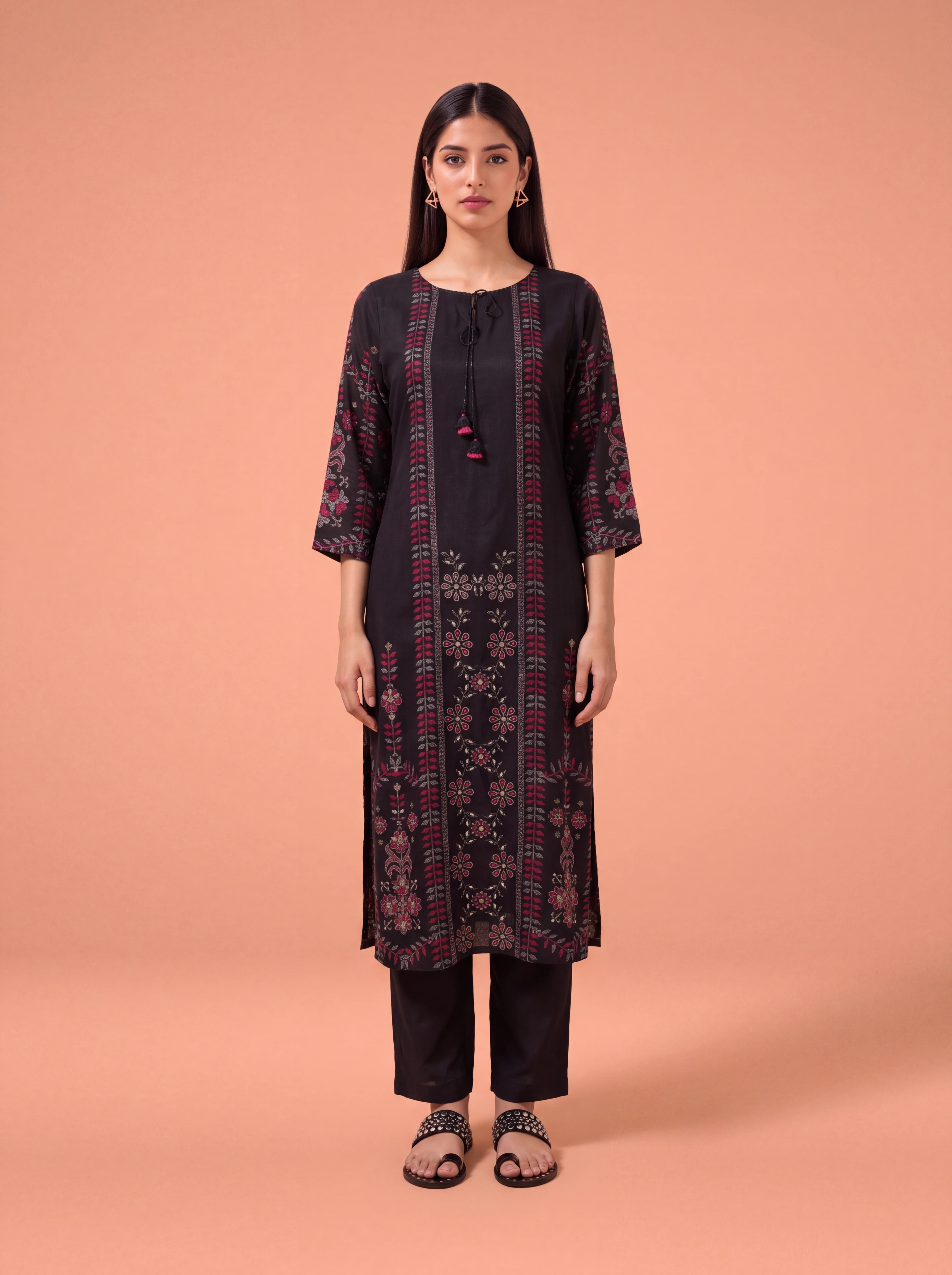 Black semi tussar hand embroidery salwar suit Secondary image
