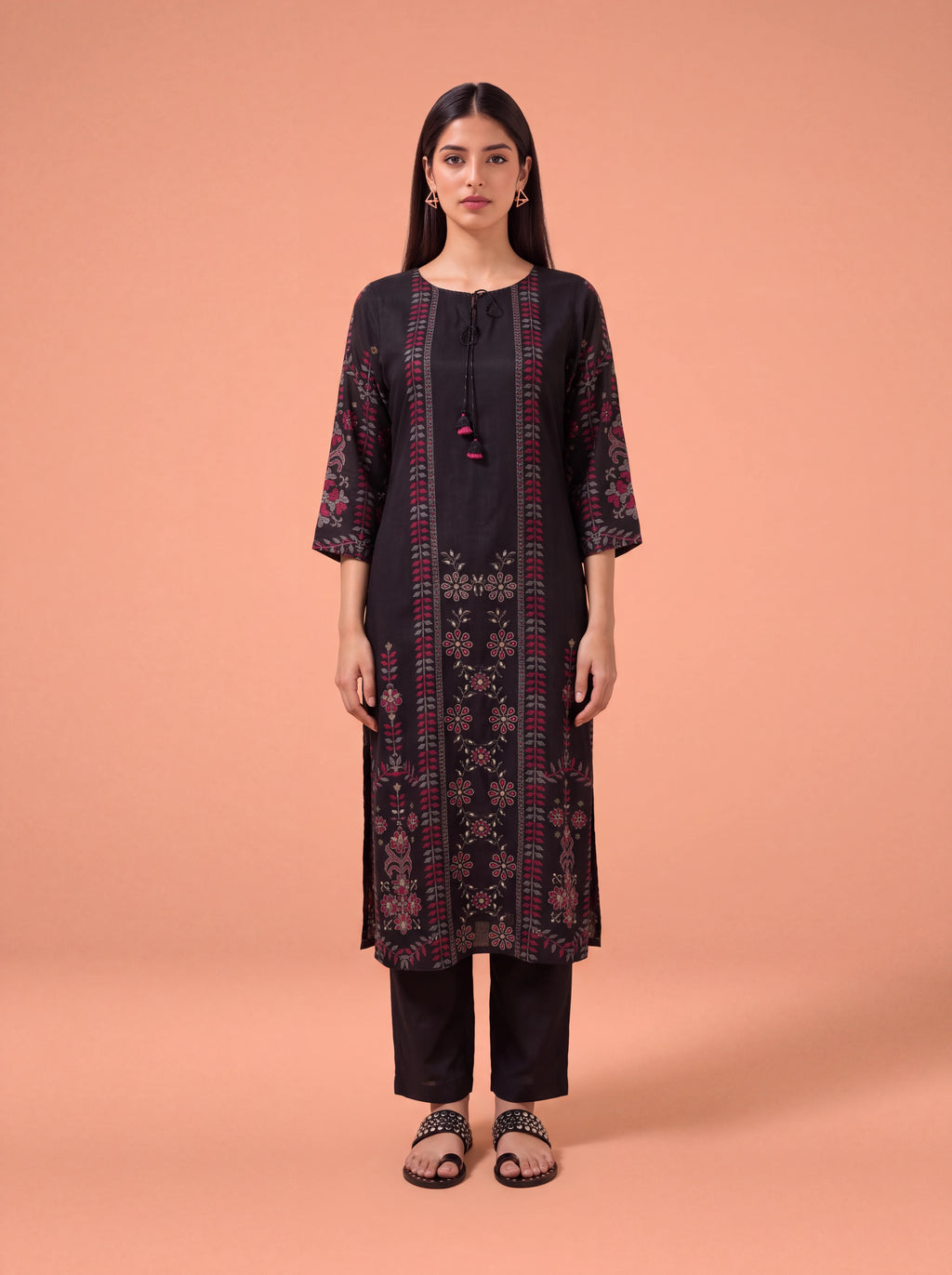 Black semi tussar hand embroidery salwar suit
