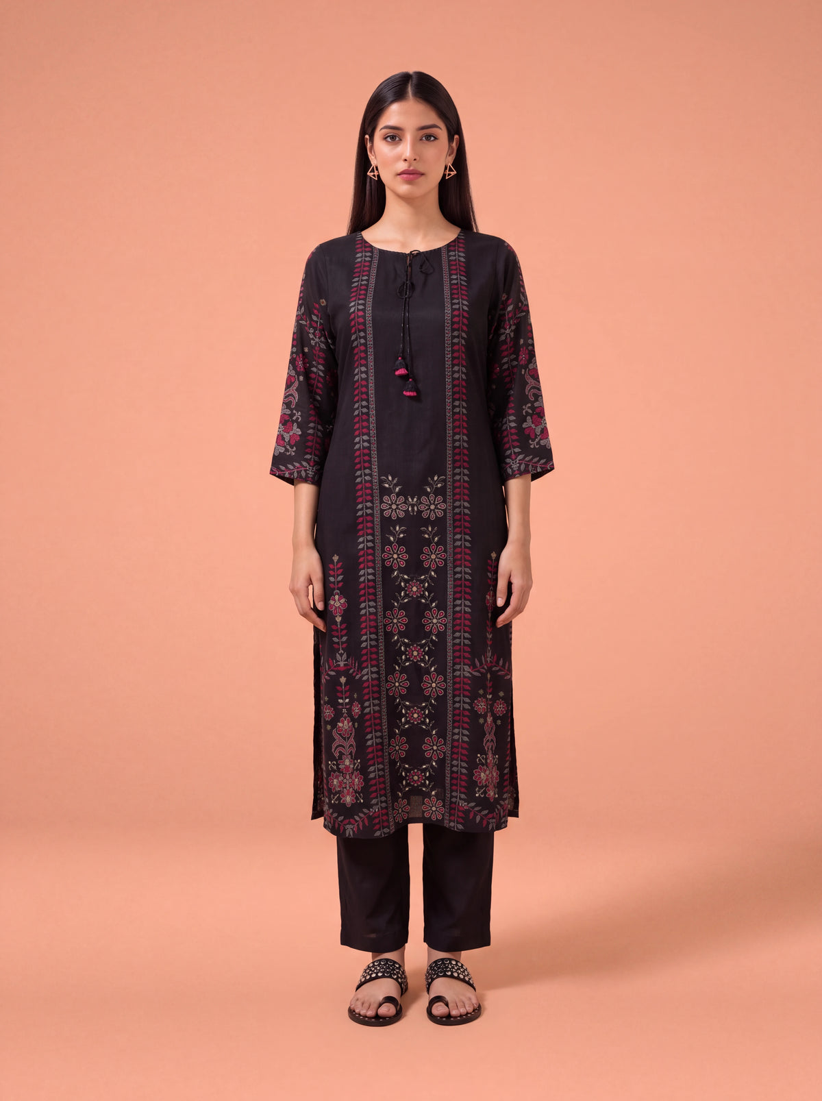 Black semi tussar hand embroidery salwar suit