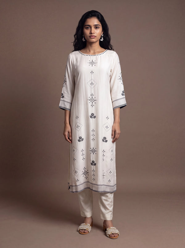 White cotton silk salwar suit with hand sequins