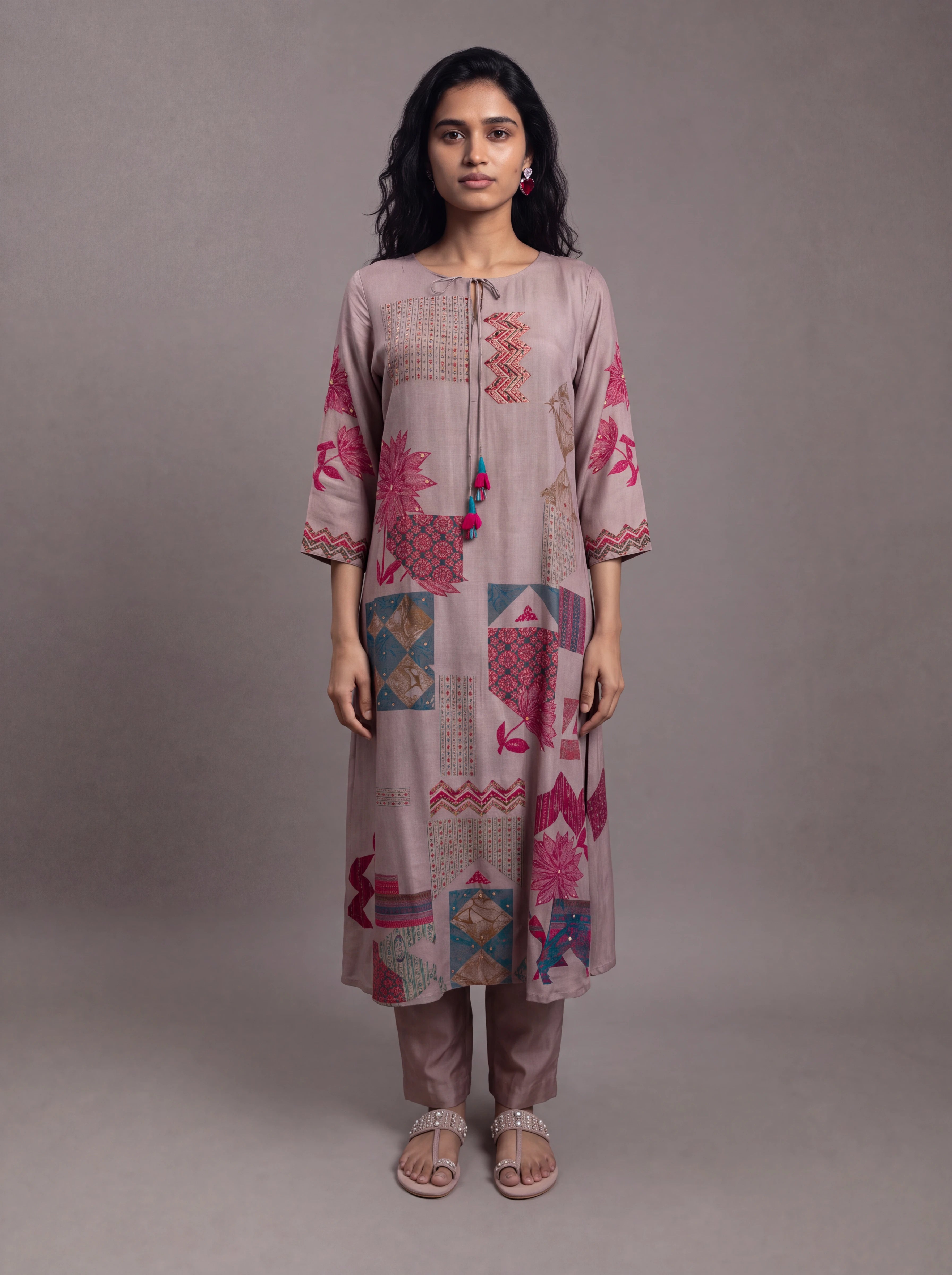 Mauve semi tussar thread and sequins embroidery salwar suit Secondary image