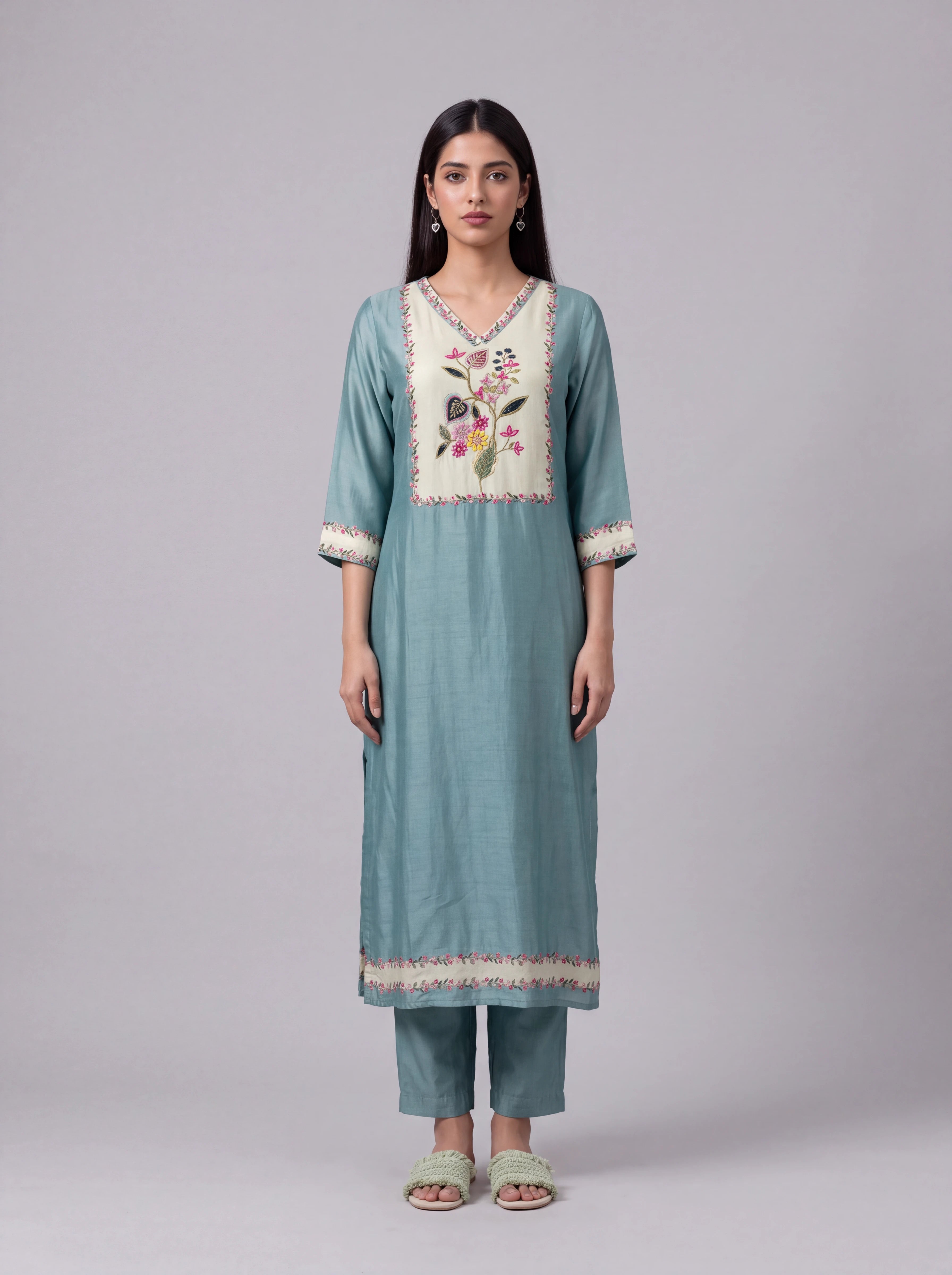 Mint tussar salwar suit with kardana embroidery Secondary image