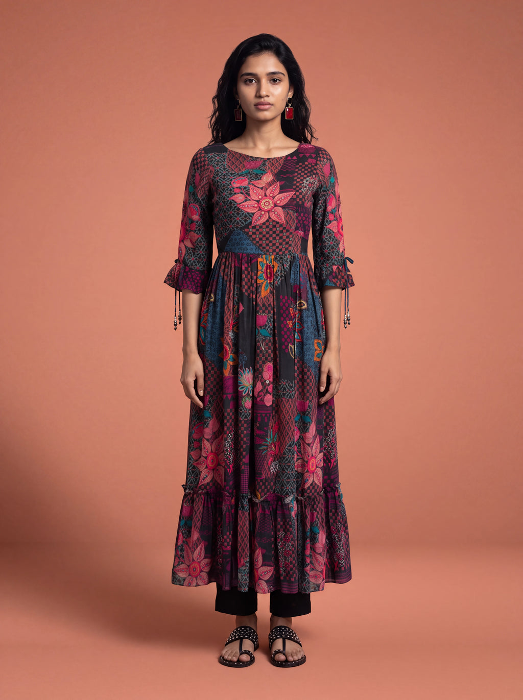 Black crepe khat embroidery kurta set
