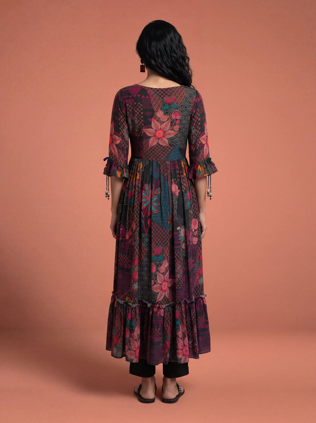 Black crepe khat embroidery kurta set