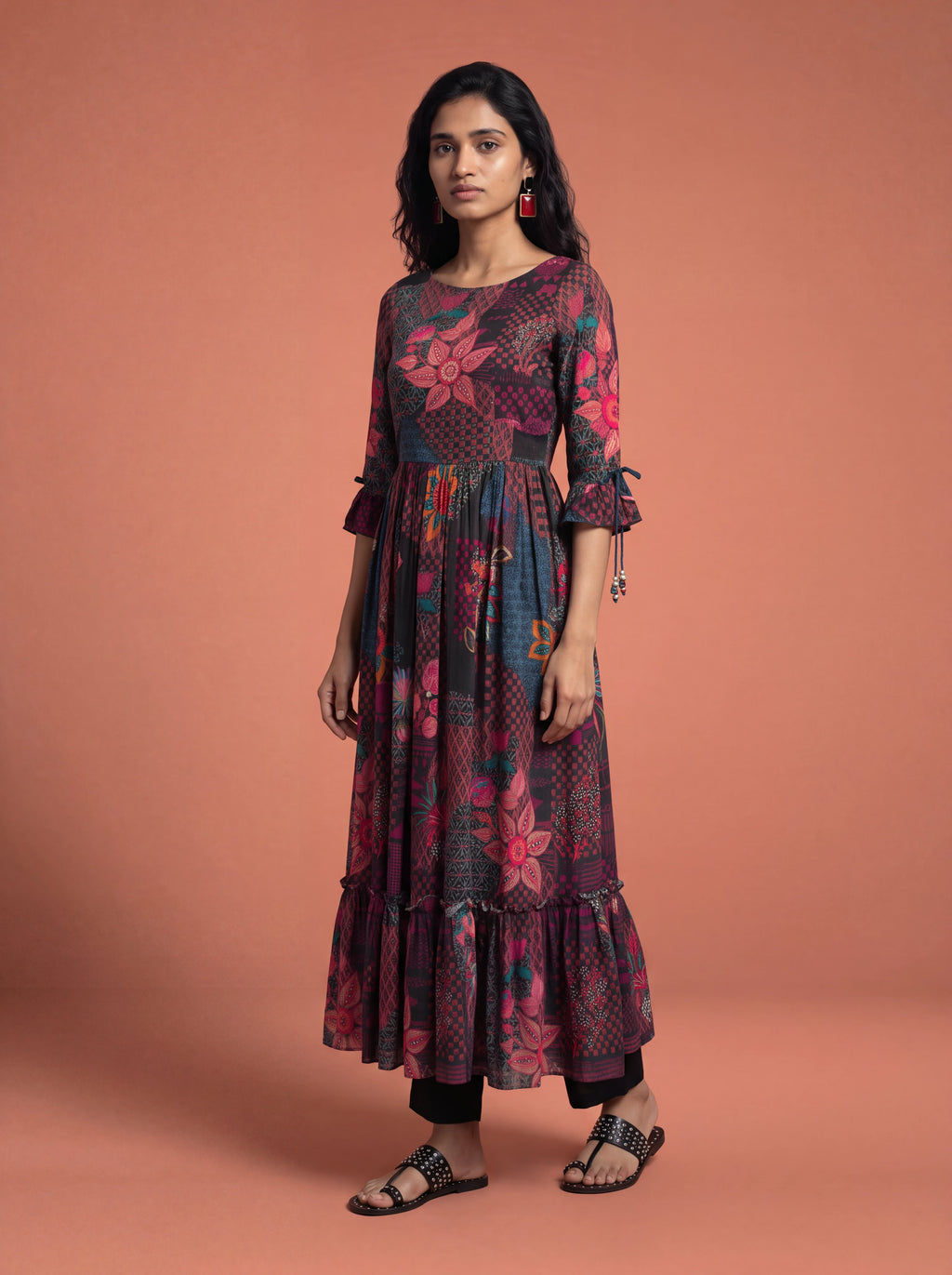 Black crepe khat embroidery kurta set