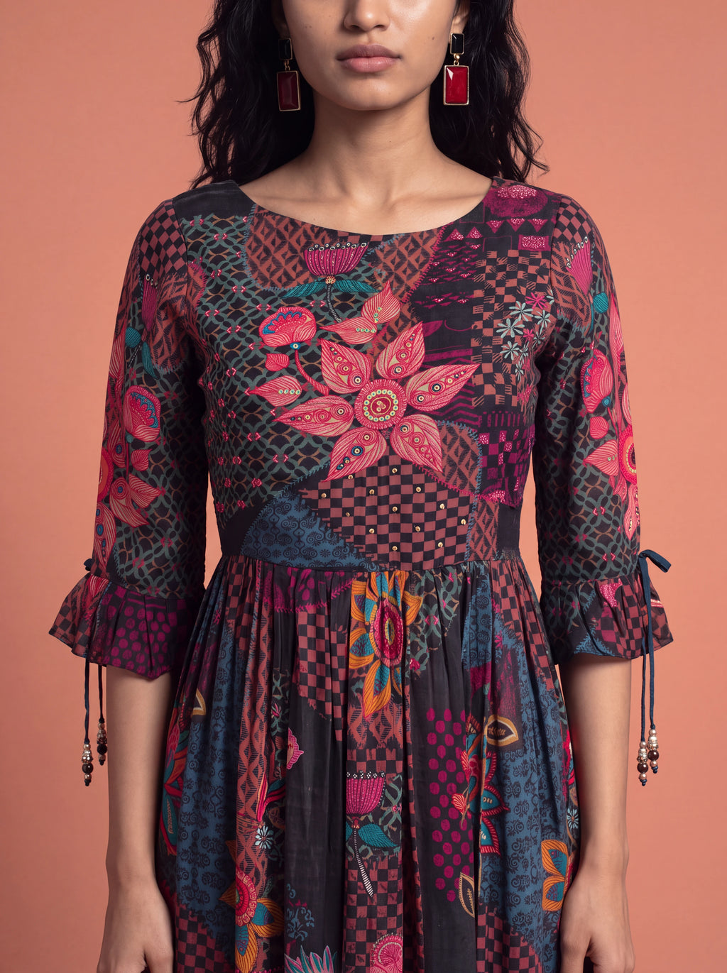 Black crepe khat embroidery kurta set