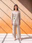 Natural beige linen coordinate set with floral embroidery and organza detailing