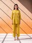 Mustard gauze linen coordinate set with machine embroidery