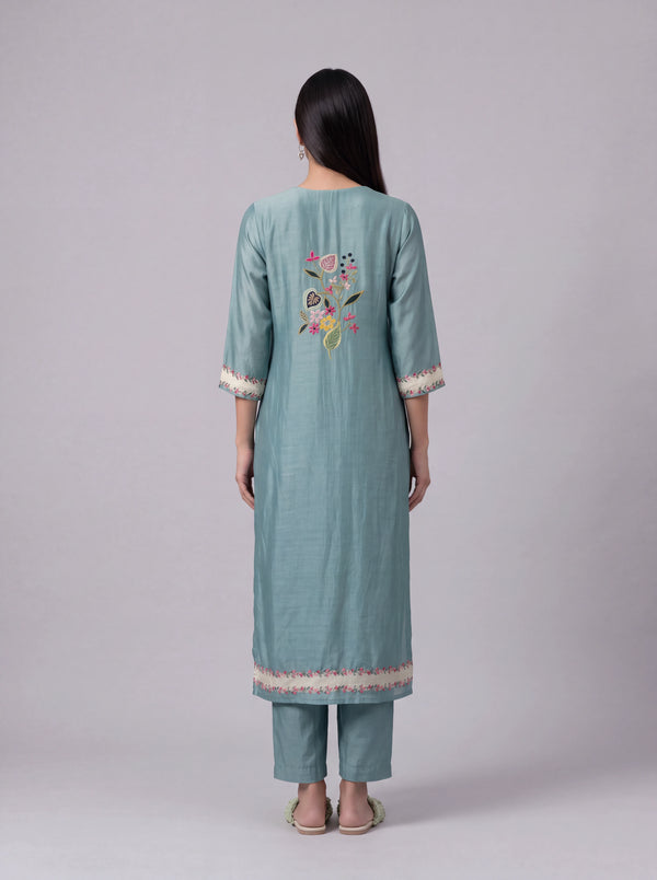 Mint tussar salwar suit with kardana embroidery