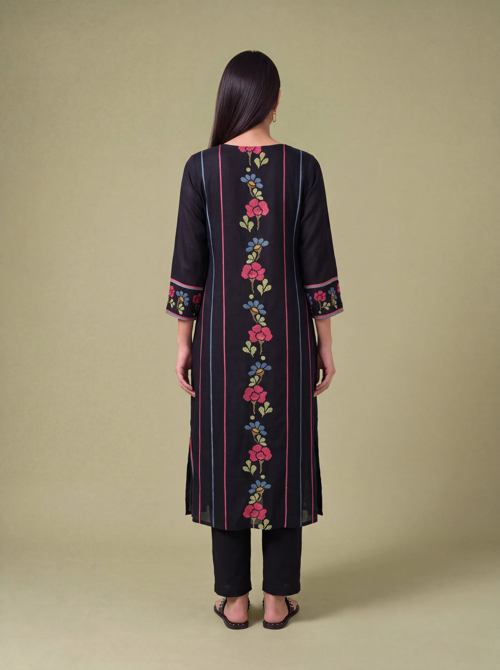 Black semi tussar hand embroidery salwar suit