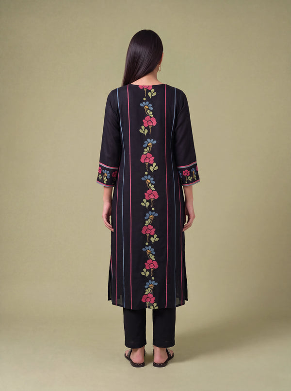Black semi tussar hand embroidery salwar suit