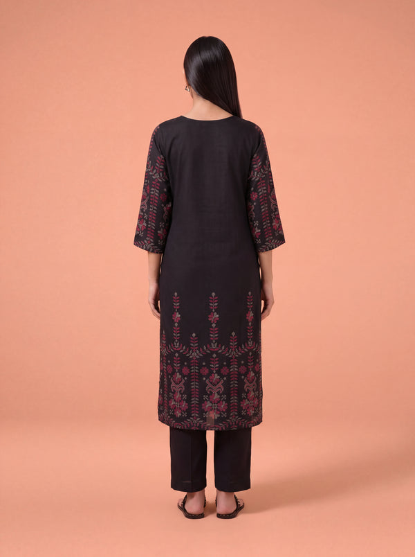 Black semi tussar hand embroidery salwar suit