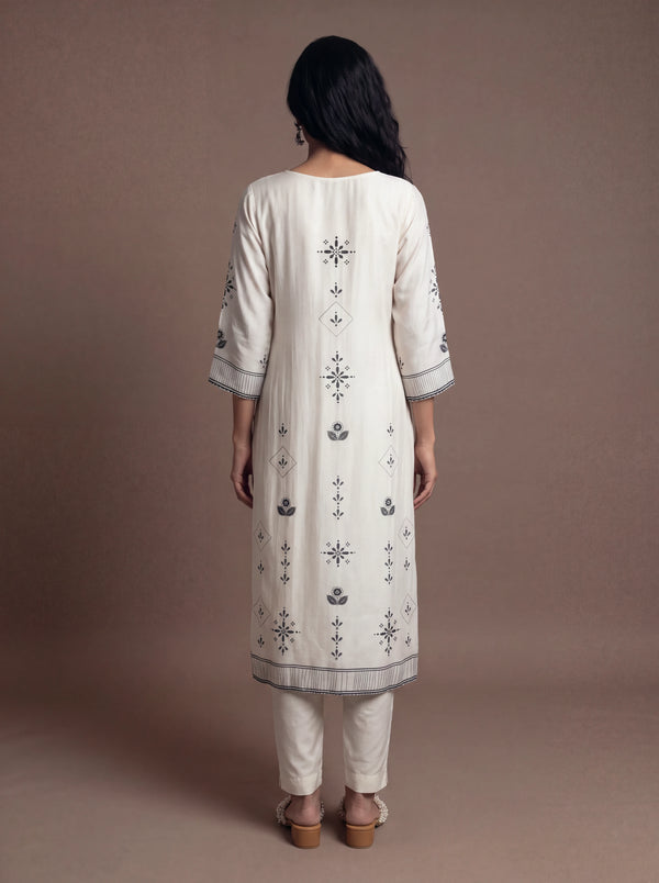White cotton silk salwar suit with hand sequins