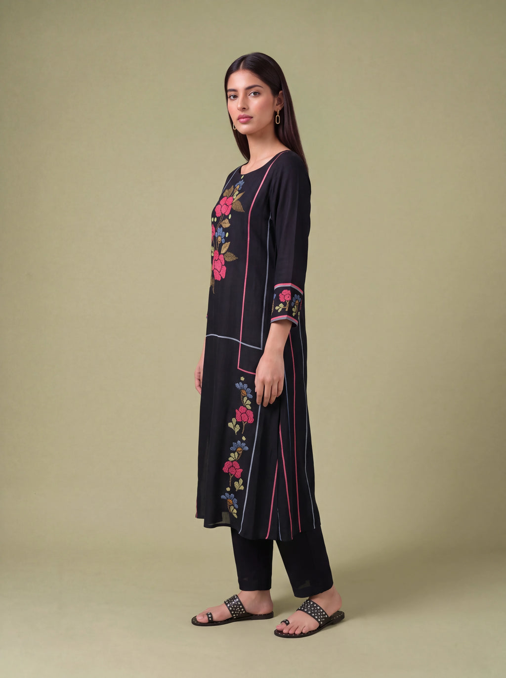 Black semi tussar hand embroidery salwar suit