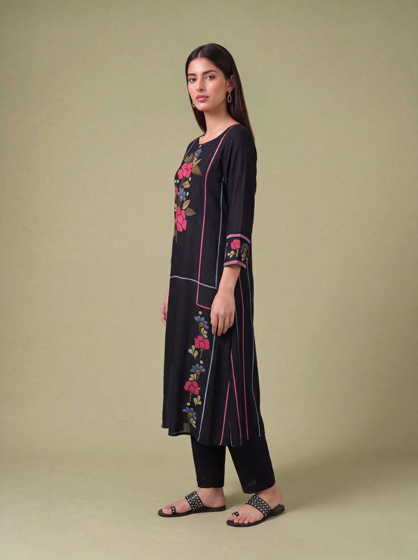 Black semi tussar hand embroidery salwar suit