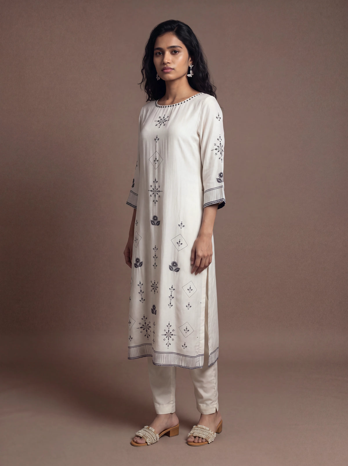 White cotton silk salwar suit with hand sequins