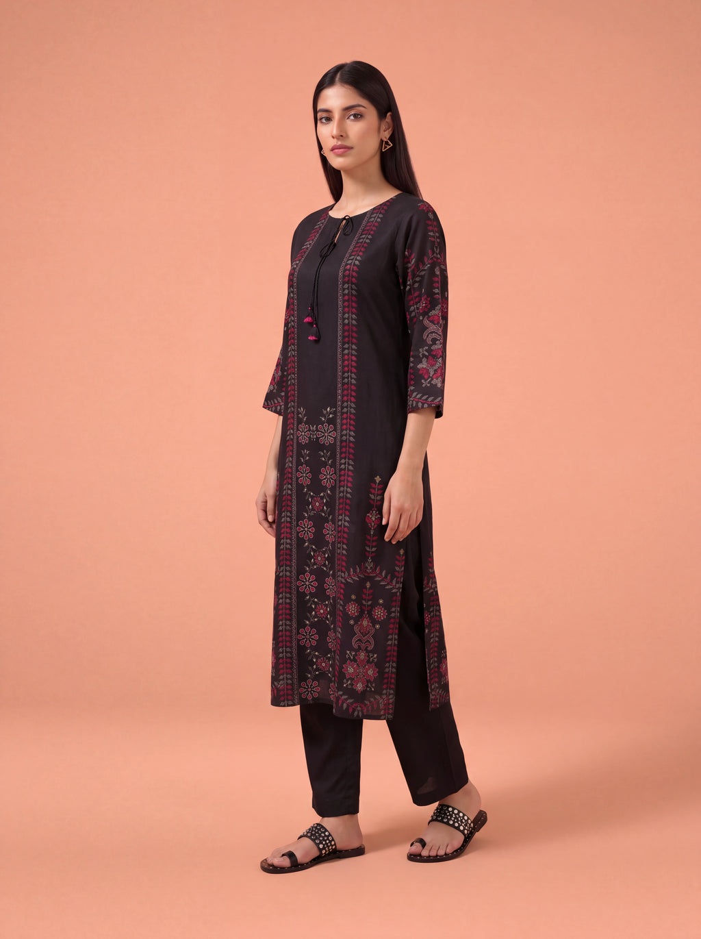 Black semi tussar hand embroidery salwar suit