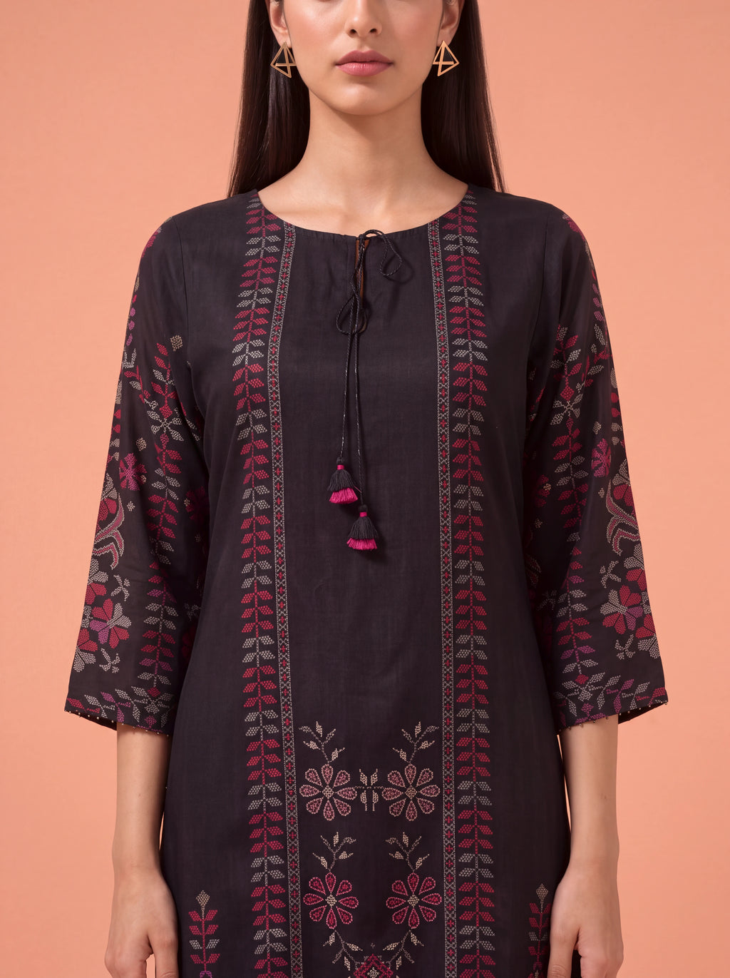 Black semi tussar hand embroidery salwar suit