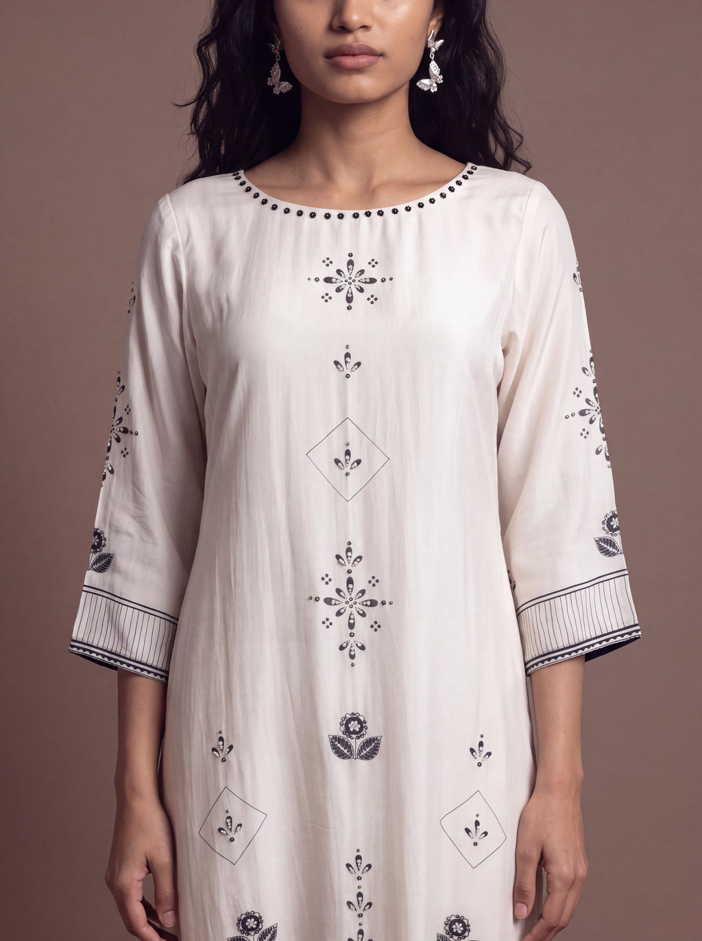 White cotton silk salwar suit with hand sequins
