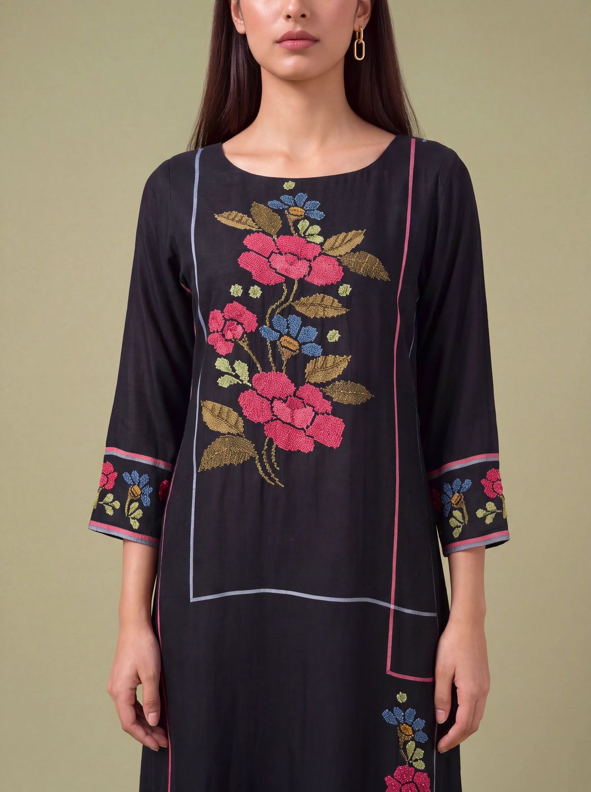 Black semi tussar hand embroidery salwar suit