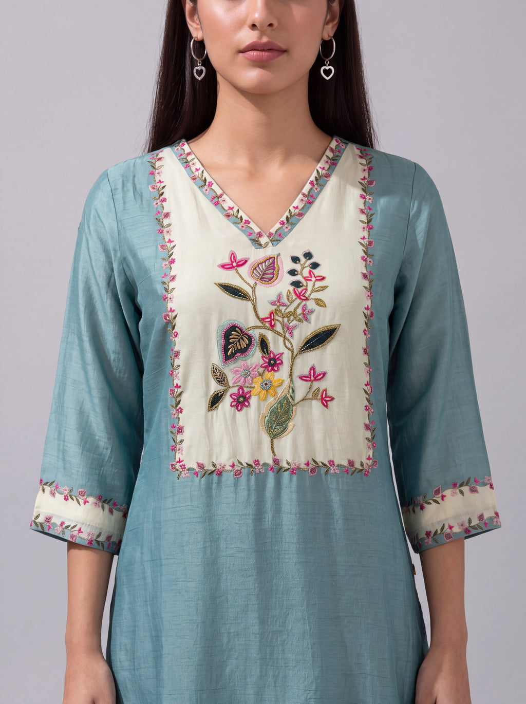 Mint tussar salwar suit with kardana embroidery