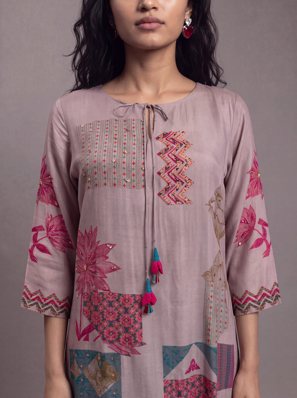 Mauve semi tussar thread and sequins embroidery salwar suit