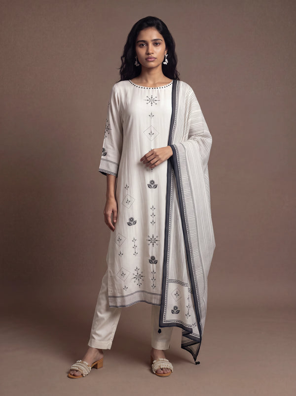 White cotton silk salwar suit with hand sequins