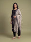 Black floral semi-tussar salwar suit with khat and French knot embroidery