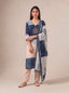 Offwhite semi-tussar salwar suit with peacock khat and kardana embroidery
