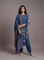 Navy blue semi tussar suit with patch work embroidery