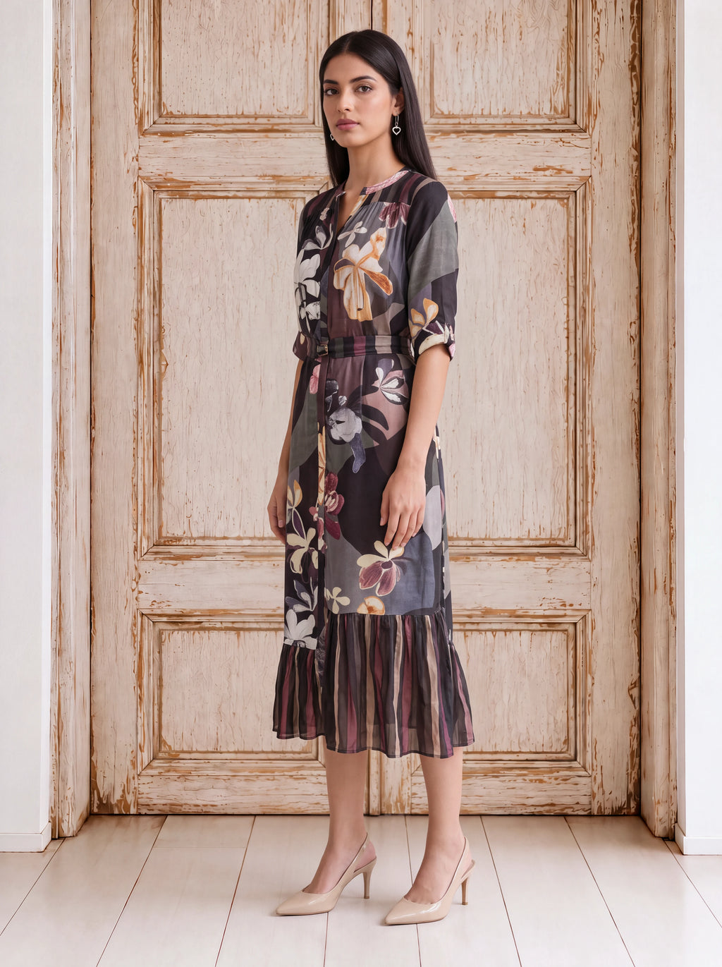 Black crepe printed dress